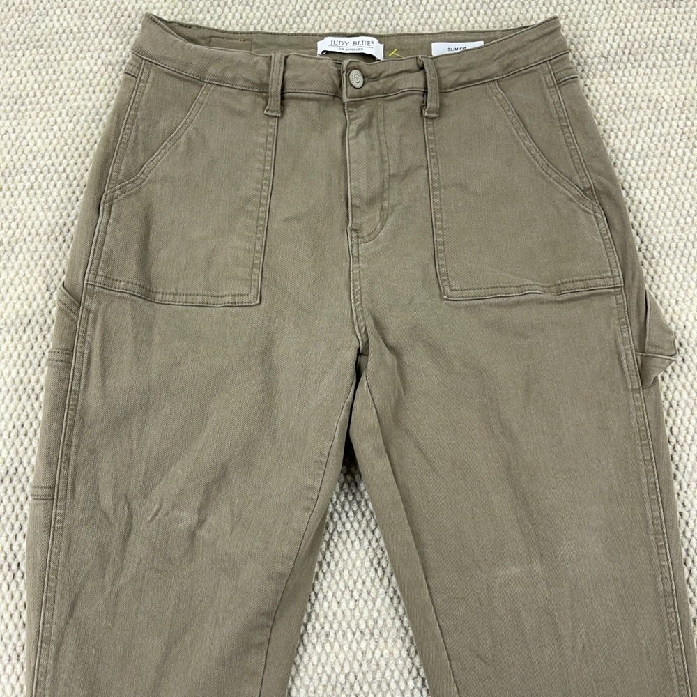 Judy Blue Jeans‎ Women 11 30 Slim Fit Carpenter Olive Green Moss Denim Straight - Picture 5 of 13